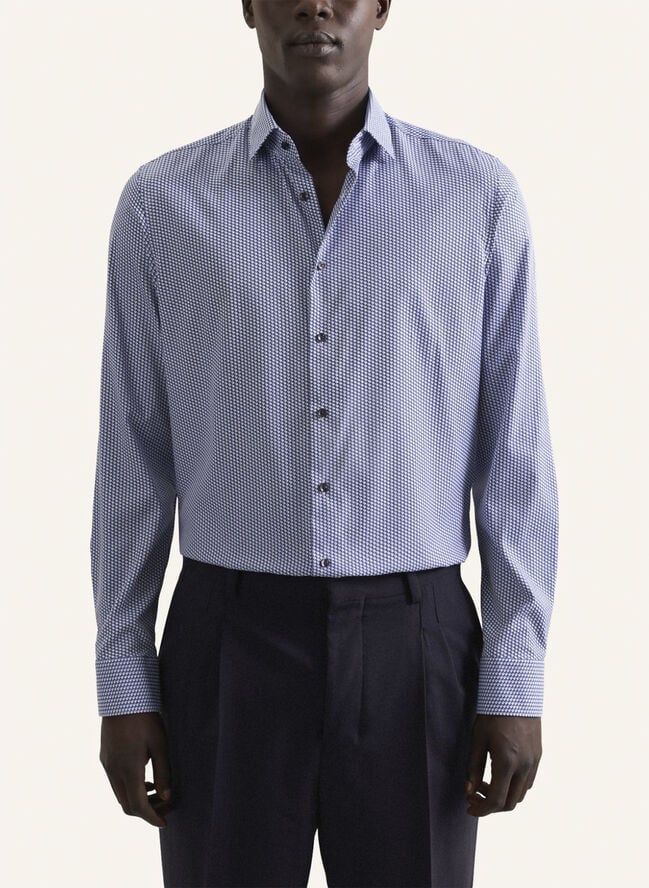 Seidensticker Performance shirt Slim Long sleeve Kent-Collar Print Blue