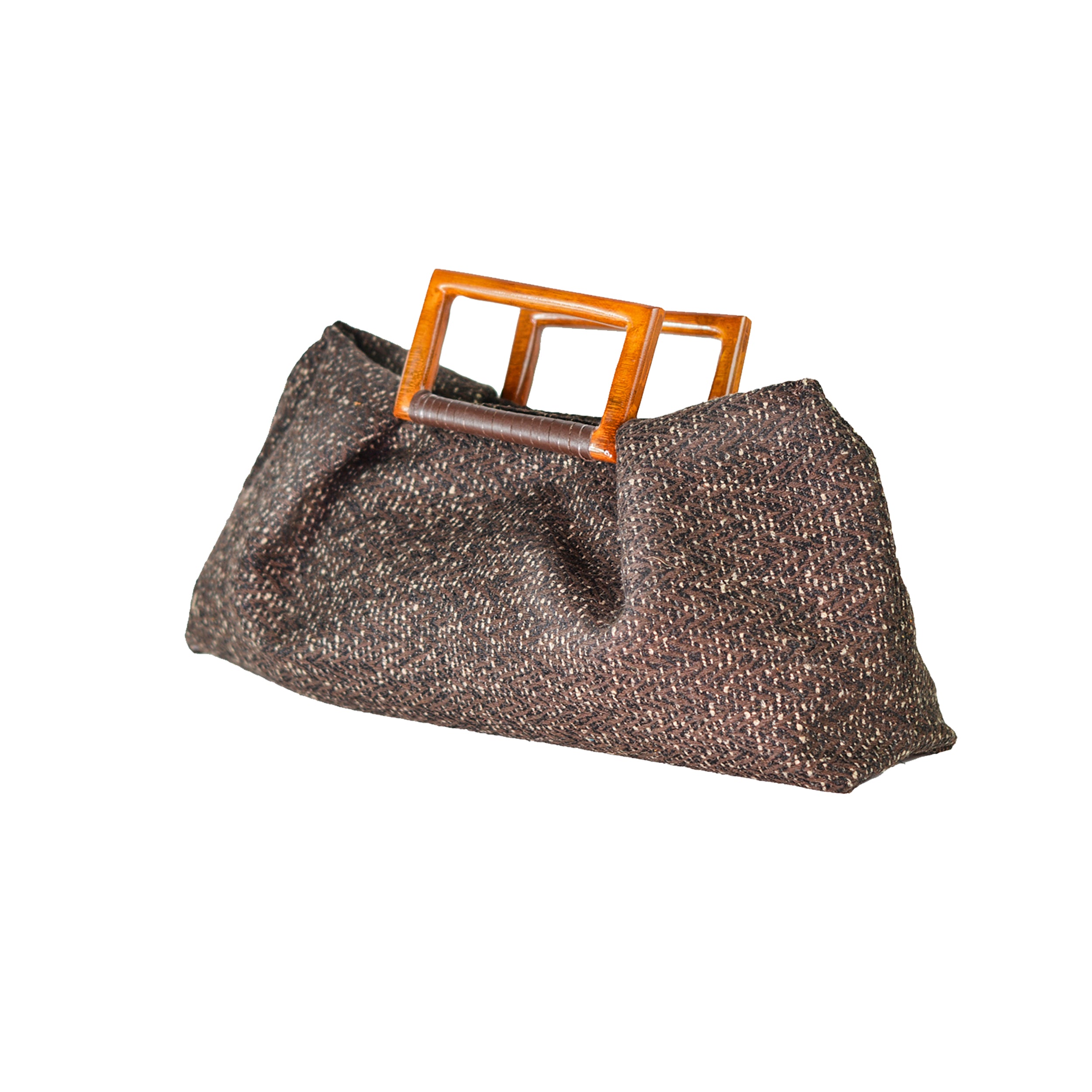Pochette en peluche avec poignées rectangulaires en bois