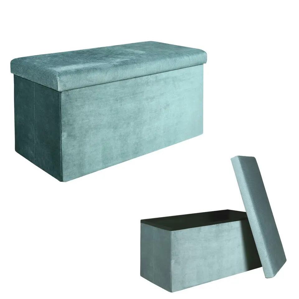 Home Deco Poef Velvet - opbergbox - blauw - 76 x 38 cm