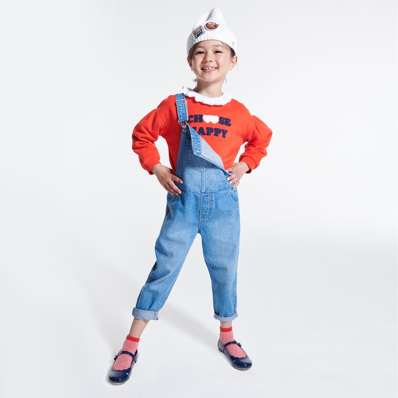 Salopette en jean délavé bleue fille