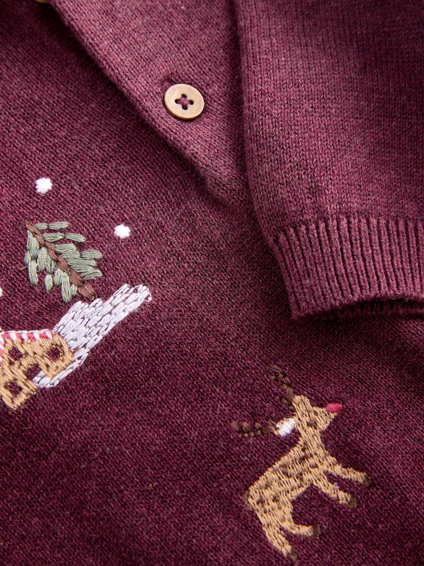 Paarsblauw - Gebreid Kerstmis Poloshirt met borduursel (3mnd -7jr)