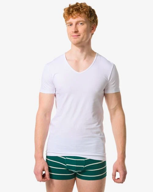 2 t-shirts homme slim fit col en v sans coutures blanc