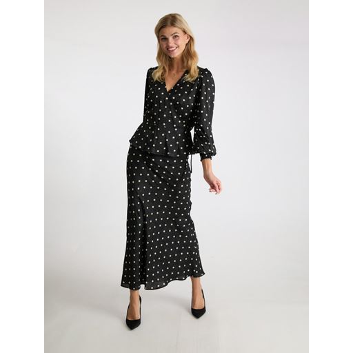 Neo Noir Lola Retro Dot Long Nederdel, Black, 38
