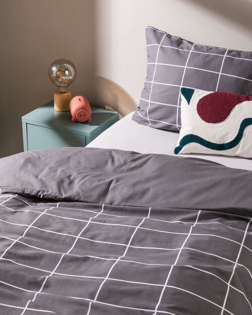 housse de couette polycoton 140x200 carreaux gris