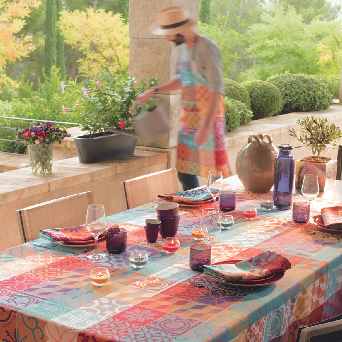 Nappe pur coton multicolore 115x115 Garnier Thiebaut