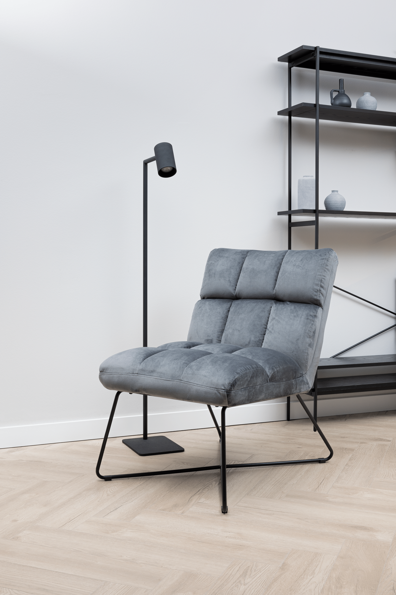 Zaragoza Fauteuil Fluweel - Donkergrijs met zwarte poten