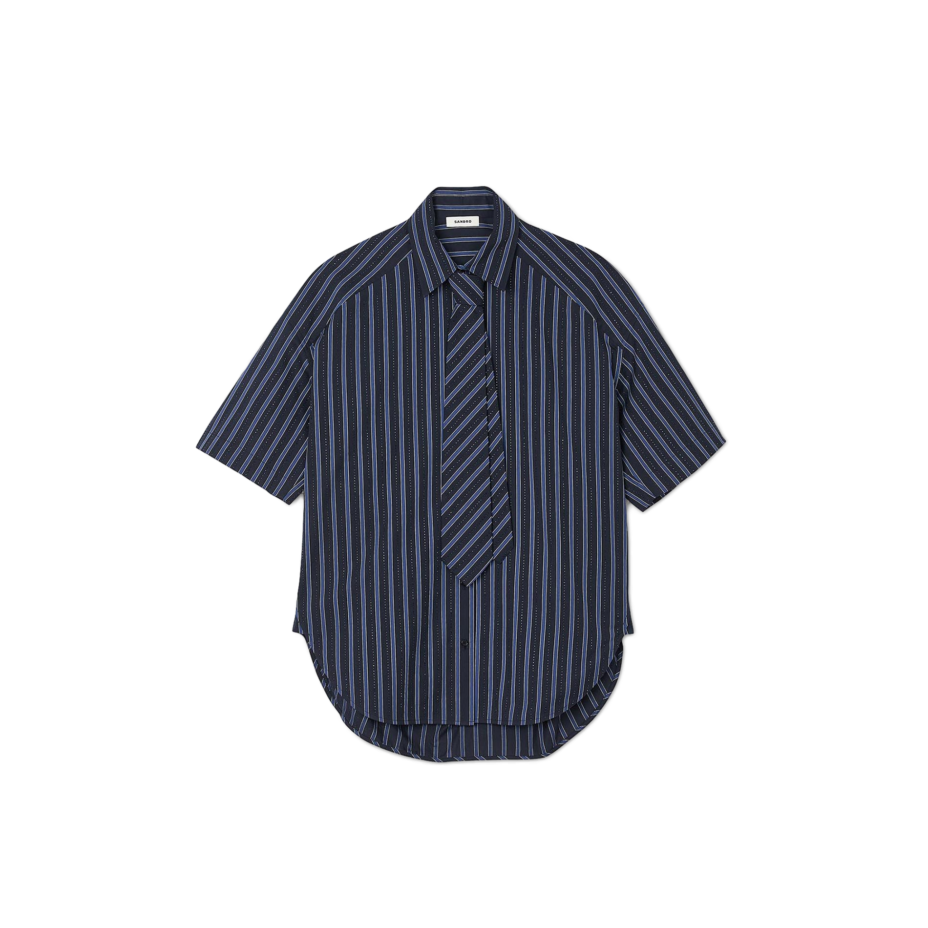 Chemise ample en coton strassé à cravate | Bleu