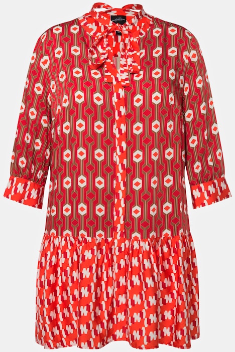 Bluse, Retro-Design, Stehkragen, V-Ausschnitt, 3/4-Arm