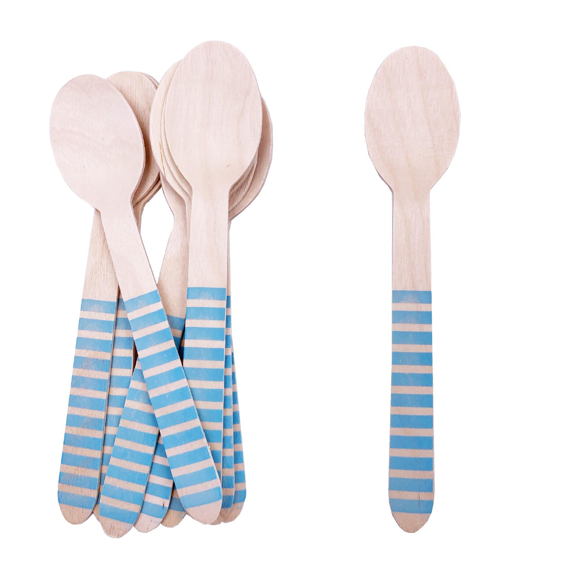 (48-tlg. Set) Einweg Holz Besteck Party Tisch Dekoration - Braun / Blau