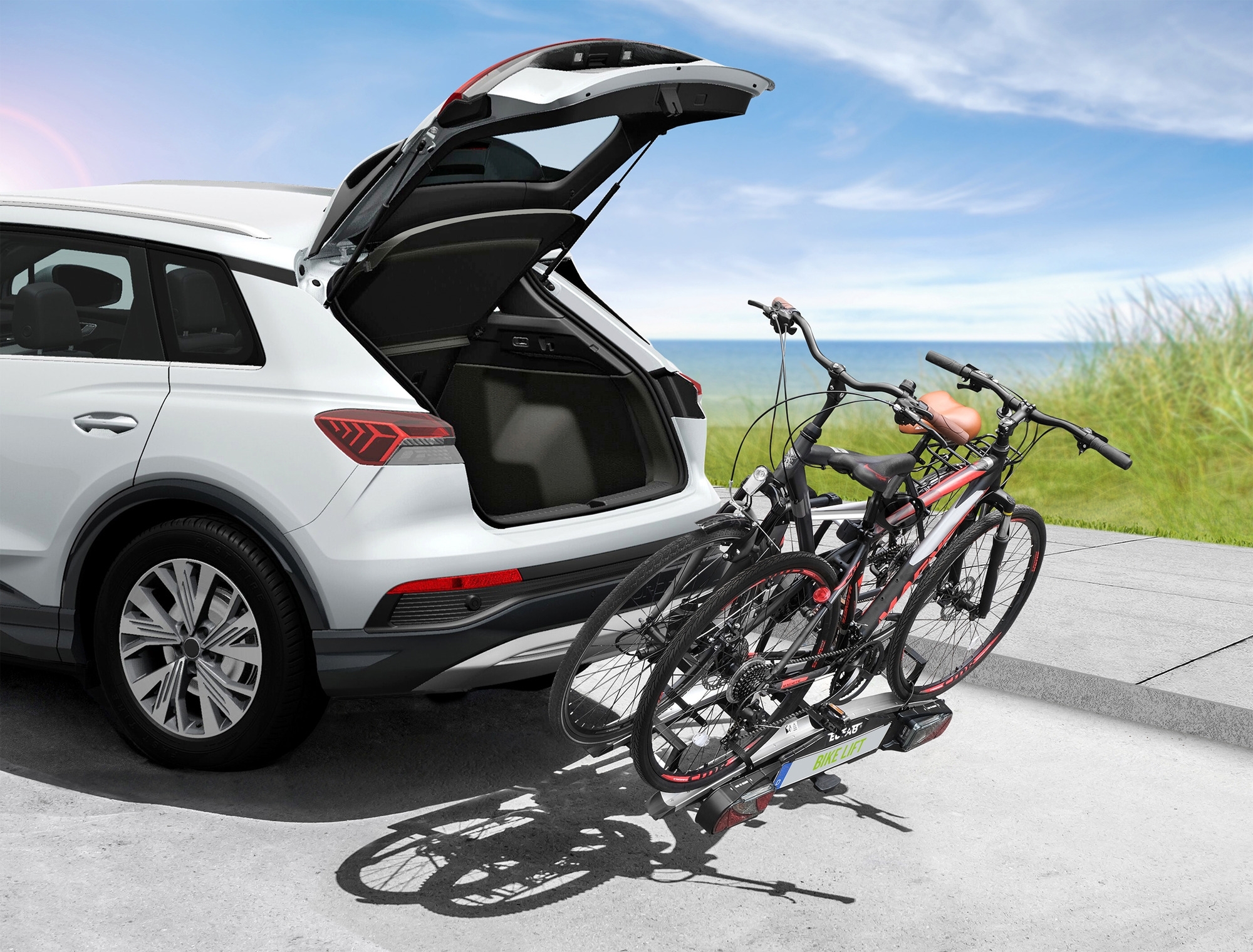 Eufab Bike Lift Fahrradträger für 2 Fahrräder auf der Anhängerkupplung schwarz, E-Bike geeignet