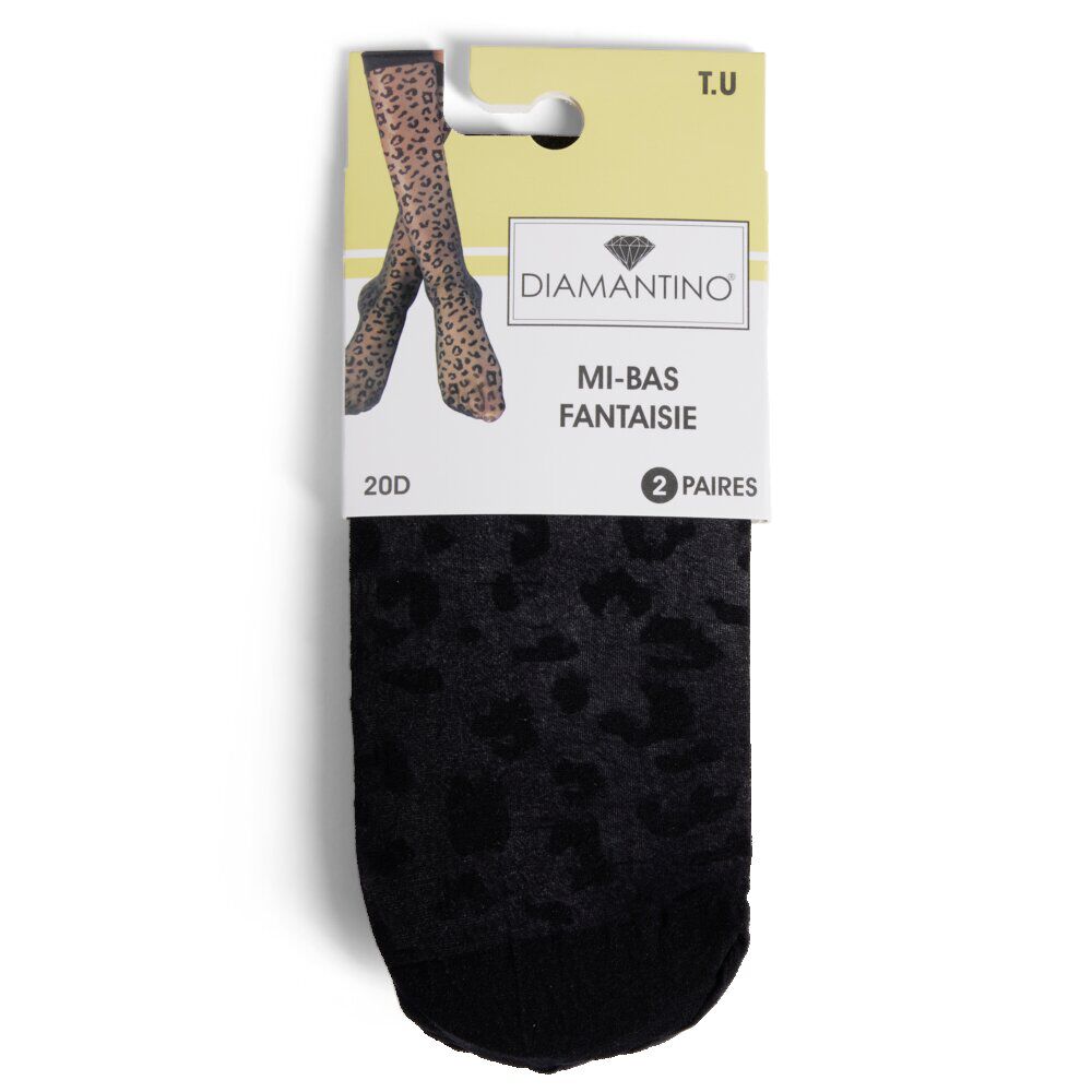 Lot de 2 paires de mi-bas noir femme polyamide et tulle fantaisie 20D