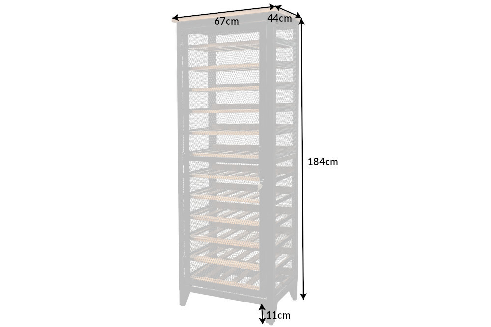 Industrial Weinschrank BODEGA 184cm recyceltes Pinienholz natur Weinregal für 72 Flaschen