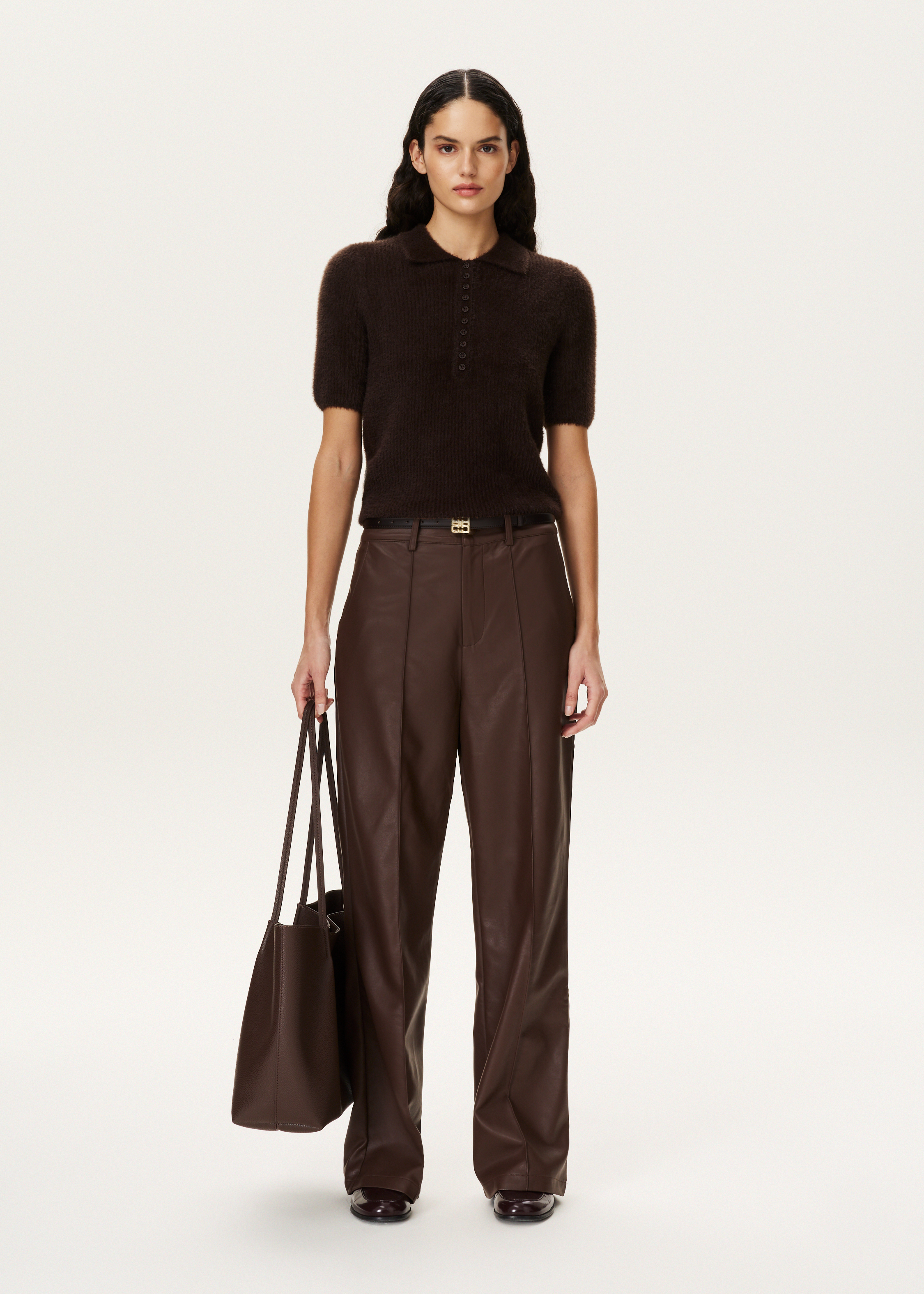 Imitatieleren broek met pintuck