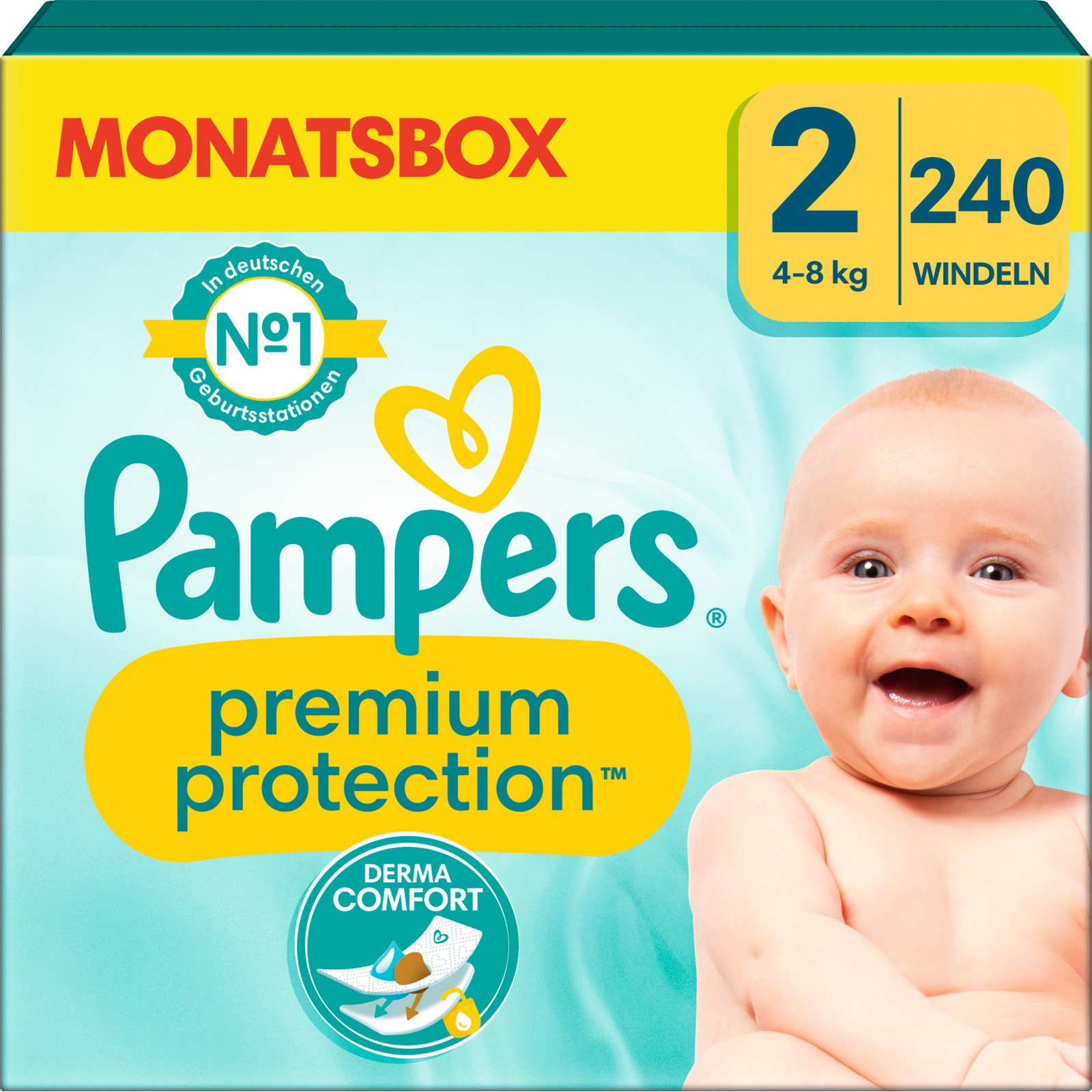 Pampers Premium Protection Grösse 2 Monatsbox 240 Windeln