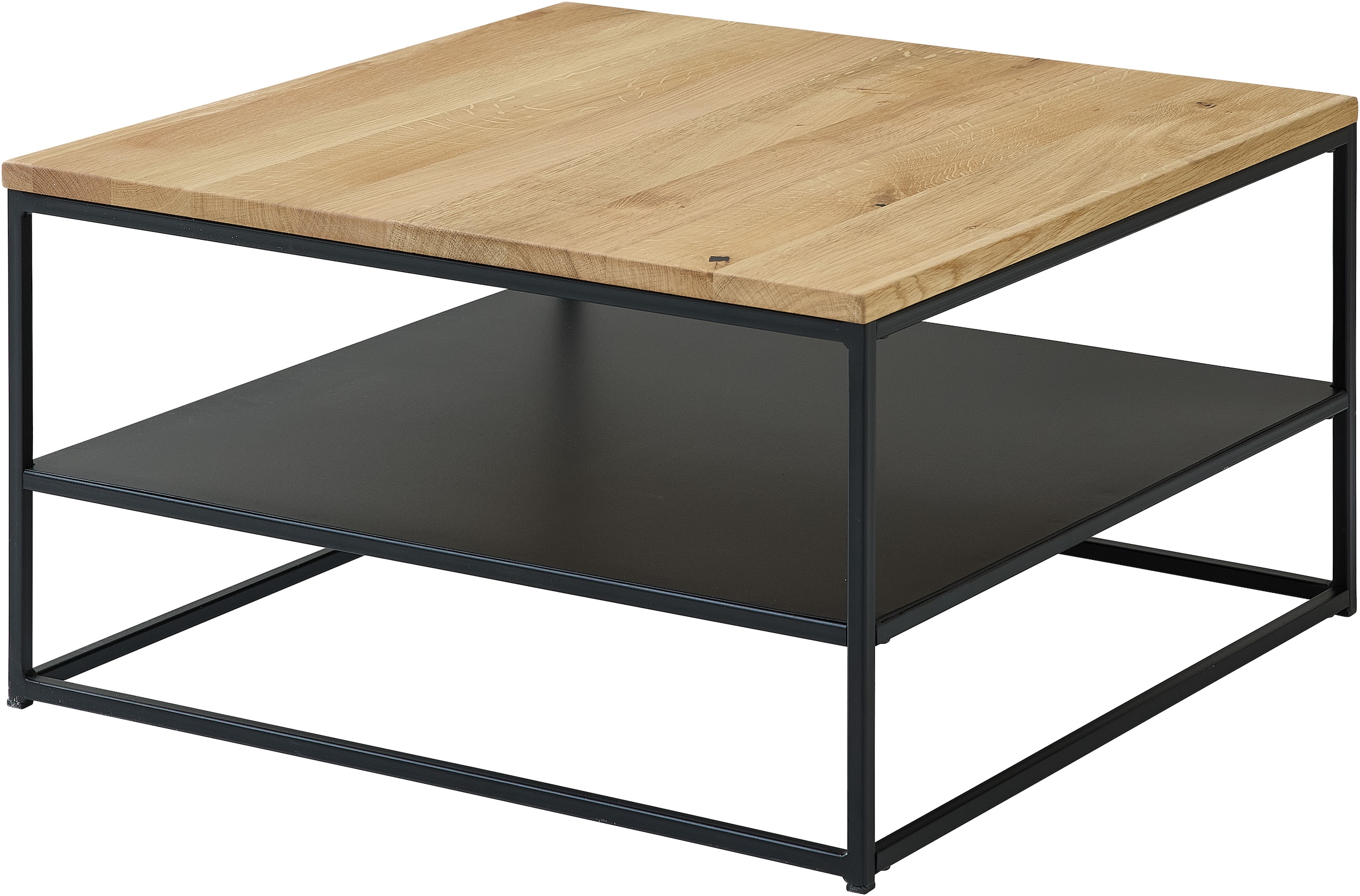 Stolkom Couchtisch »Tilda Wohnzimmertisch Massivholz im Industrial Style BxHxT 75x40x75 cm« Eiche Massivholz geölt, Metallablage in schwarz