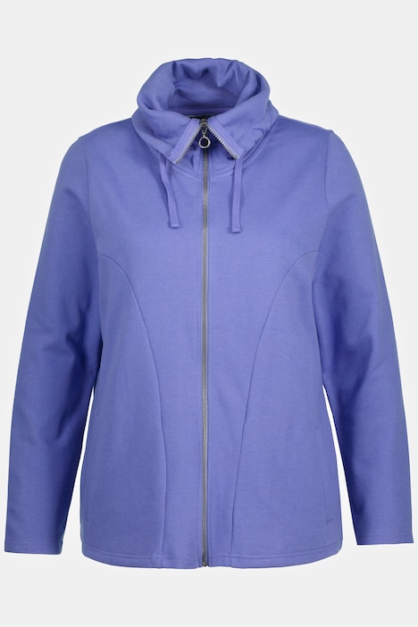 Sweatjacke, drapierter Stehkragen, Kunstleder-Details