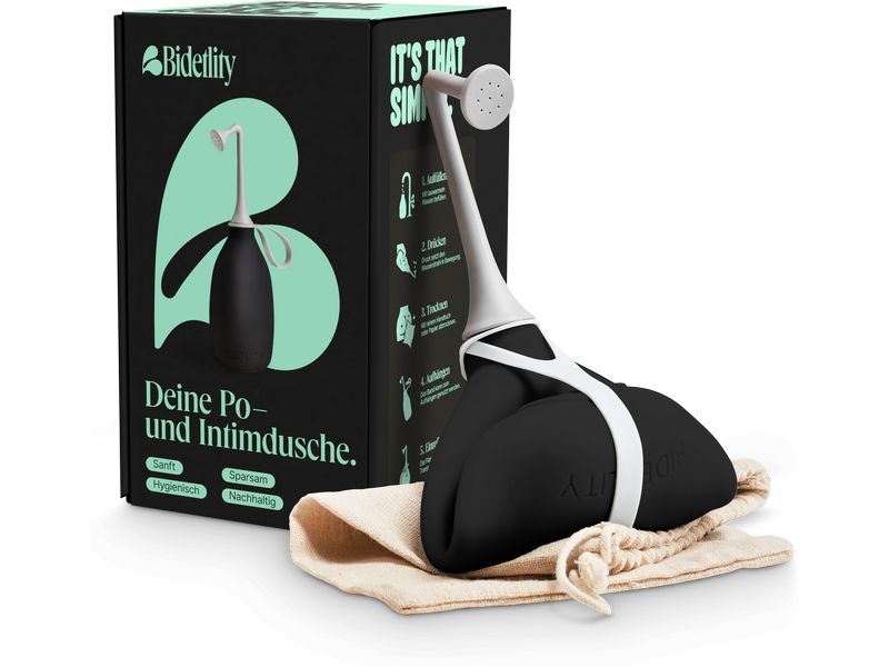 Bidetlity Po-Dusche Bidet 450 ml schwarz inkl. Haken weiss Mobile Intimdusche, Po-Dusche
