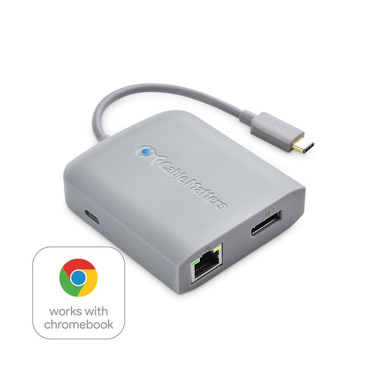 Cable Matters 1 til 5 dokkingstasjon 1xDP 4K60Hz, 1xRJ45 Ethernet 2xUSB-A 1xUSB-C PD 60W Fungerer med Chromebook-sertifisert