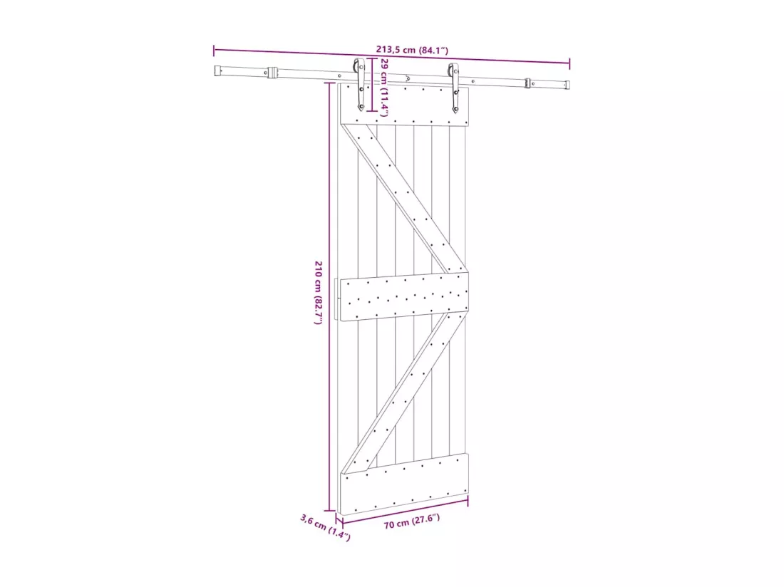 Porte coulissante et kit de quincaillerie 70x210 cm pin massif