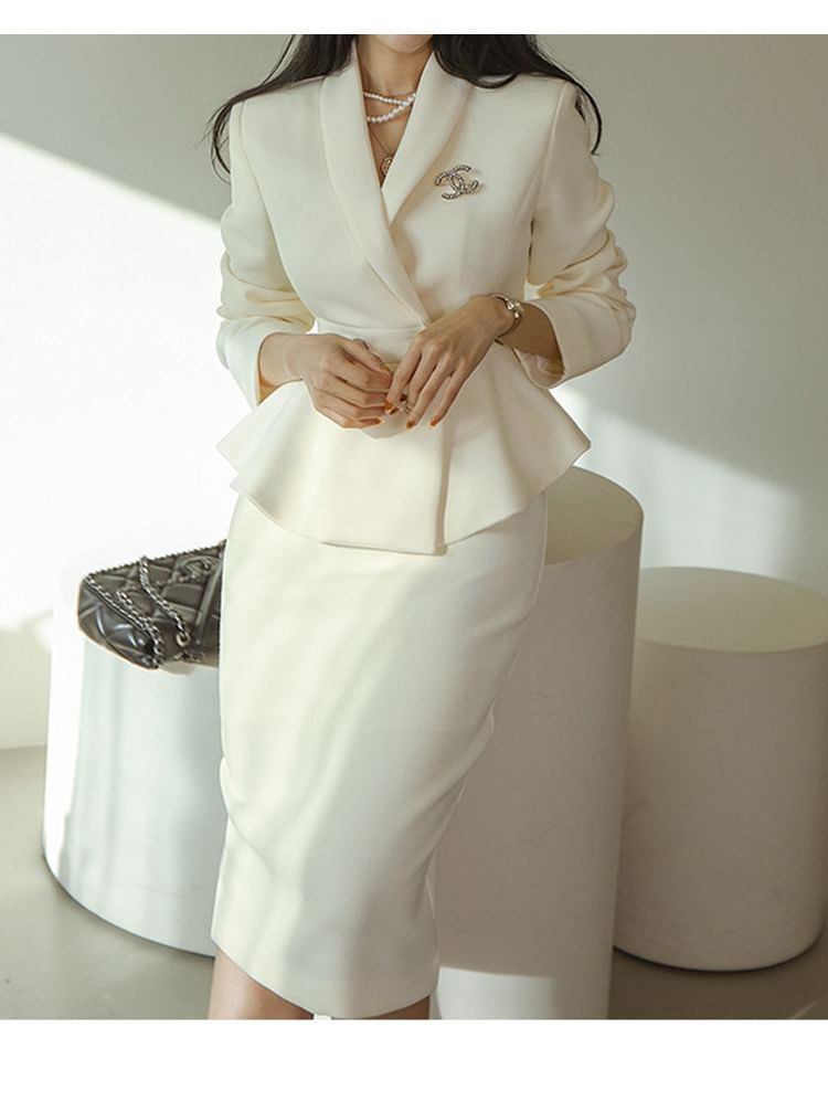 Alberlino - Set: Effen dubbelrijs blazer + hoge taille mini-kokerrok