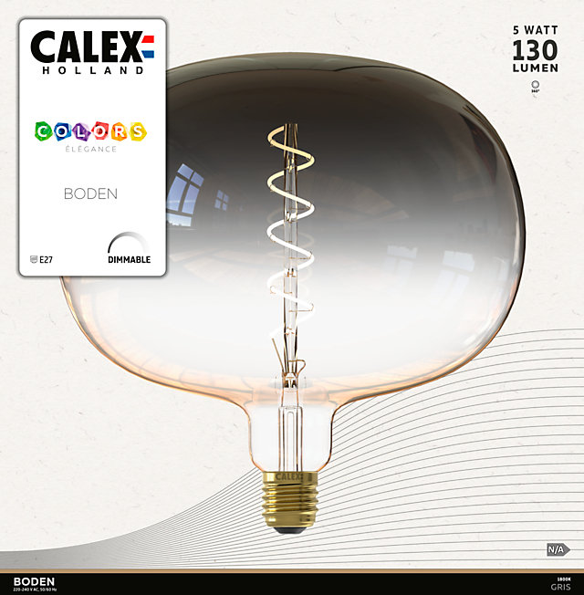 Ampoule LED à filament Boden gris dimmable E27 140lm 5W IP20 blanc chaud Calex ⌀.22 x H.22,5 cm