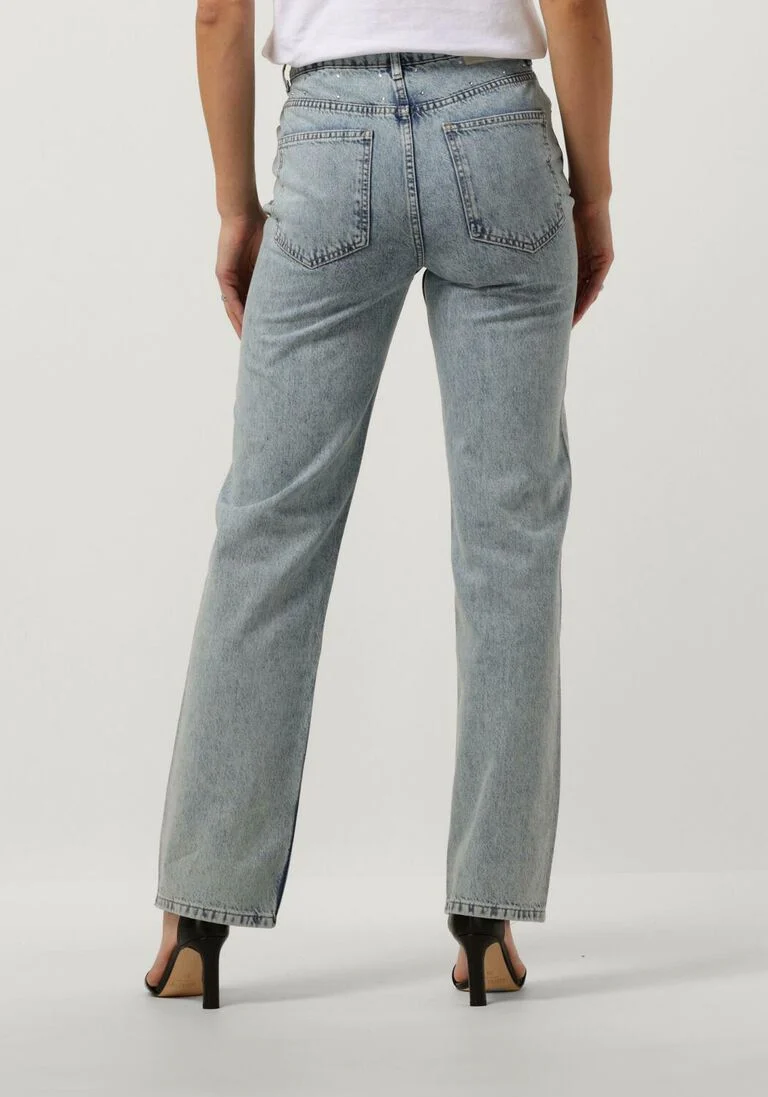 COLOURFUL REBEL lichtblauwe colourful rebel straight leg jeans jones rhinestones denim