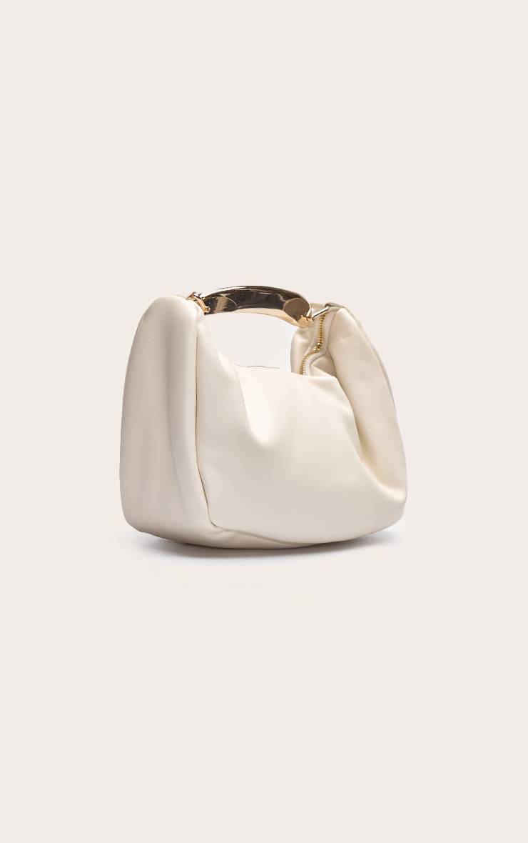 Crème Sac À Main En Synthétiquecuir Crème Avec Poignée Abstraite Dorée