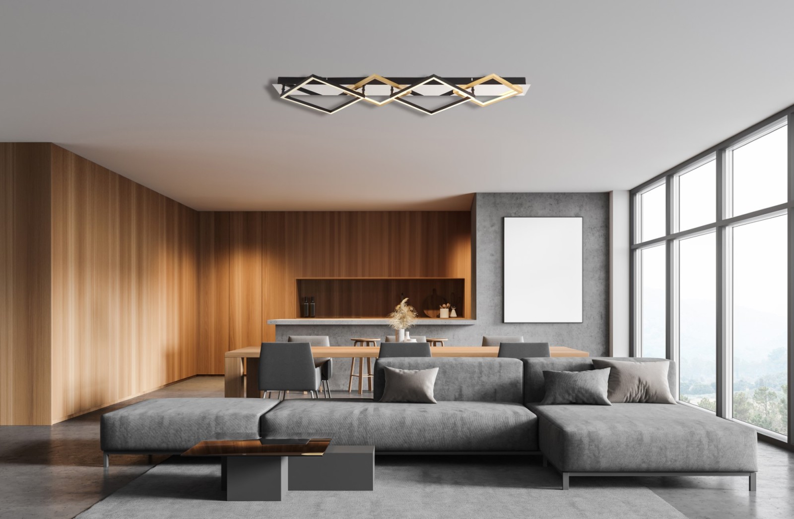LED-Deckenleuchte - chromfarben-schwarz-goldfarben - 104,5 cm
