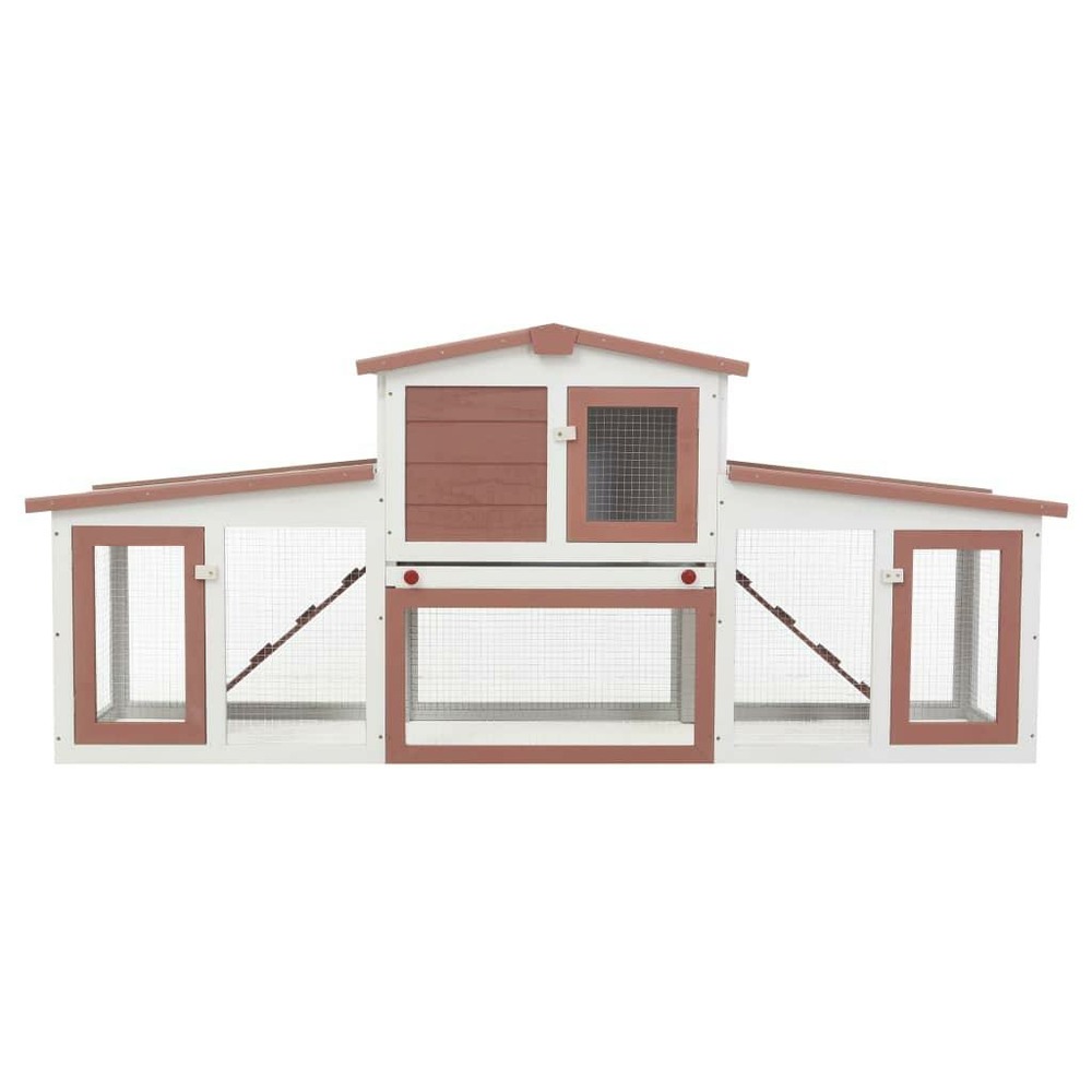 Clapier cage large d'extérieur 204 x 45 x 85 cm bois marron et blanc