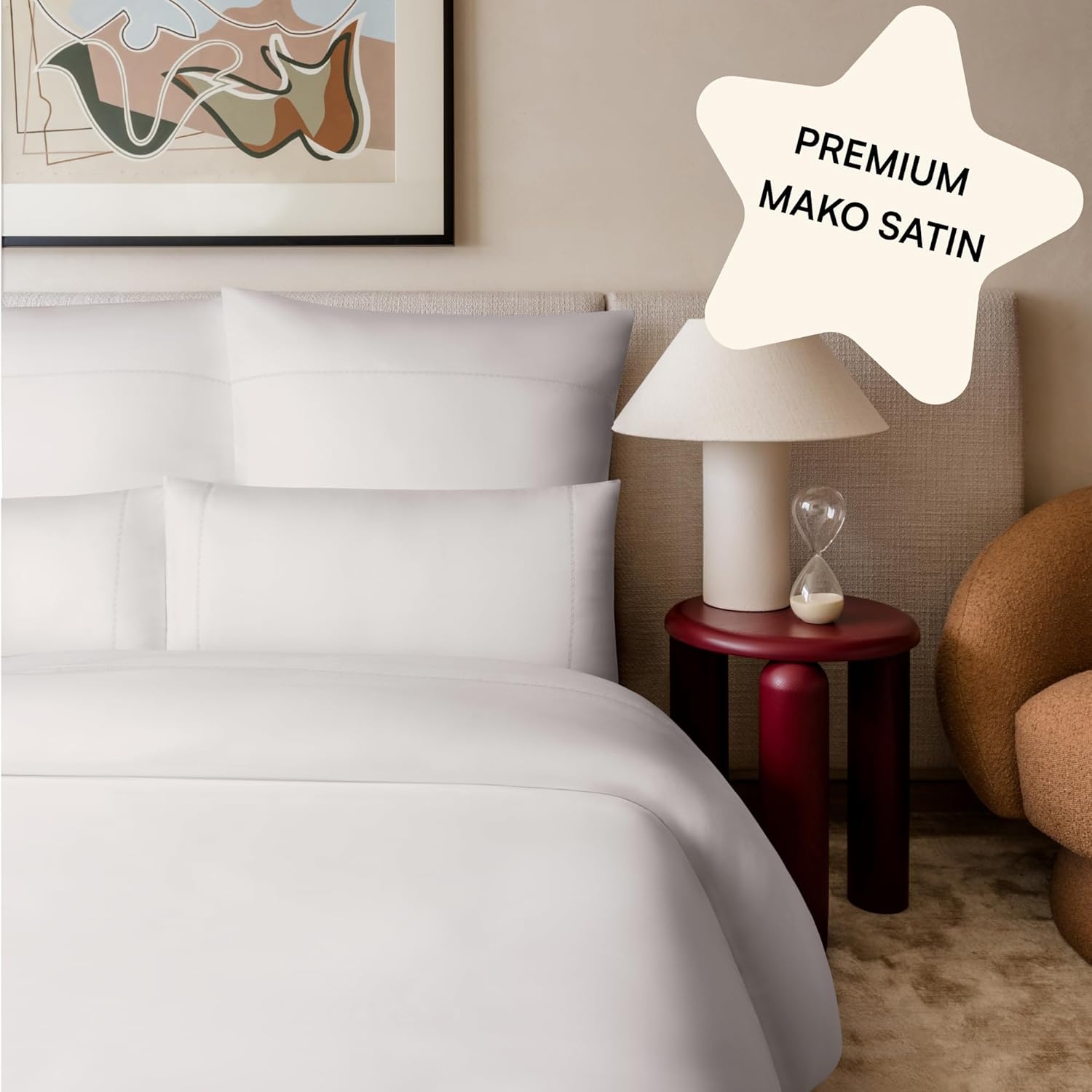 Mako Satin Bettwäsche 155 x 220 Weiß mit Stickerei| Bettwäsche Set 155x220| inkl. Kissenbezug 40x80| Hotelbettwäsche einfarbig| weich & hochwertig|LUMI