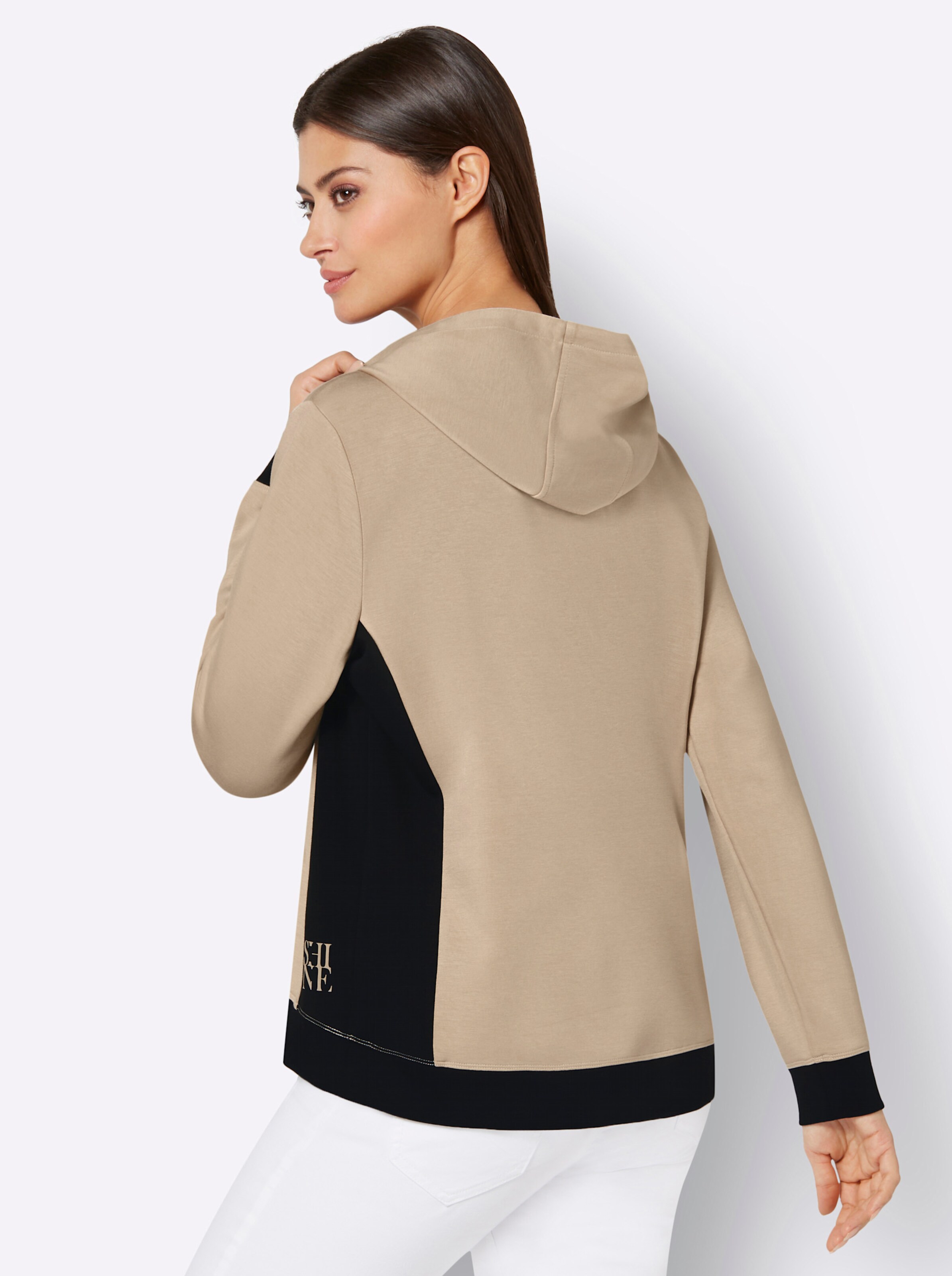 Modal-Mix-Sweatshirt in beige-schwarz-bedruckt