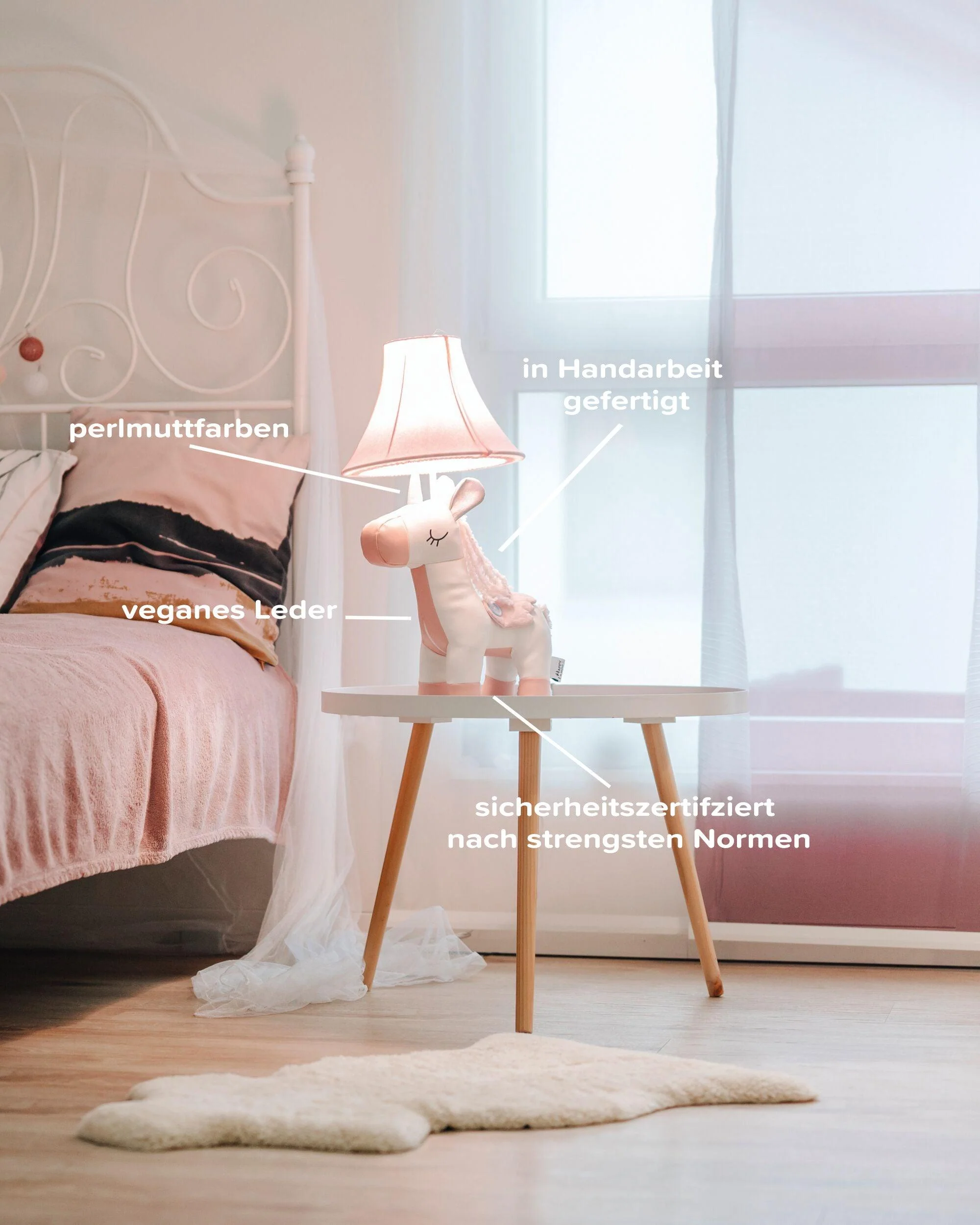 Design Tischleuchte LED Nachttisch Lampe Kinderzimmer Stofftier Deko Beleuchtung (HL10006) - Elsa das Einhorn