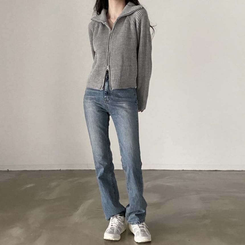 Ashlee - Geribbeld vest met kraag en rits