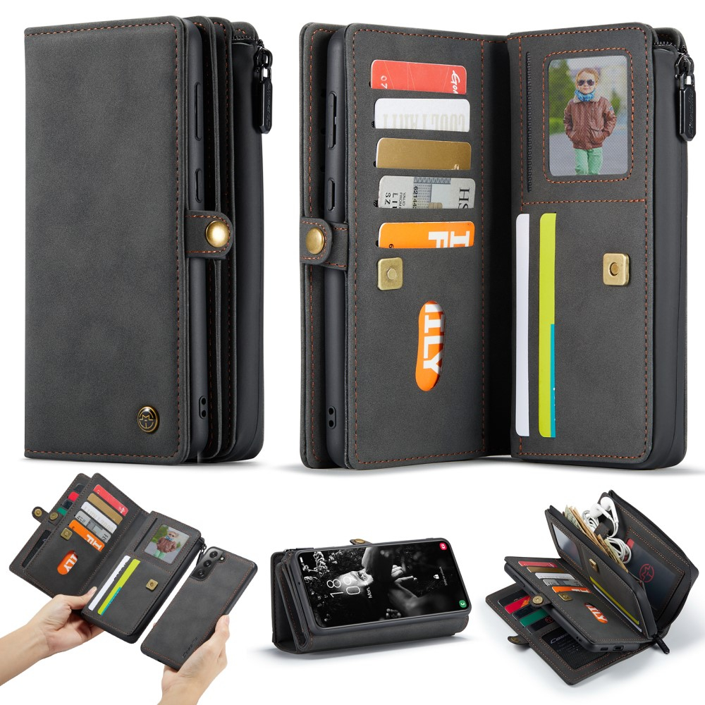 Samsung Galaxy S21 FE 5G 3in1 Leder Tasche   Magnet Hardcase Karten Etui - Schwarz