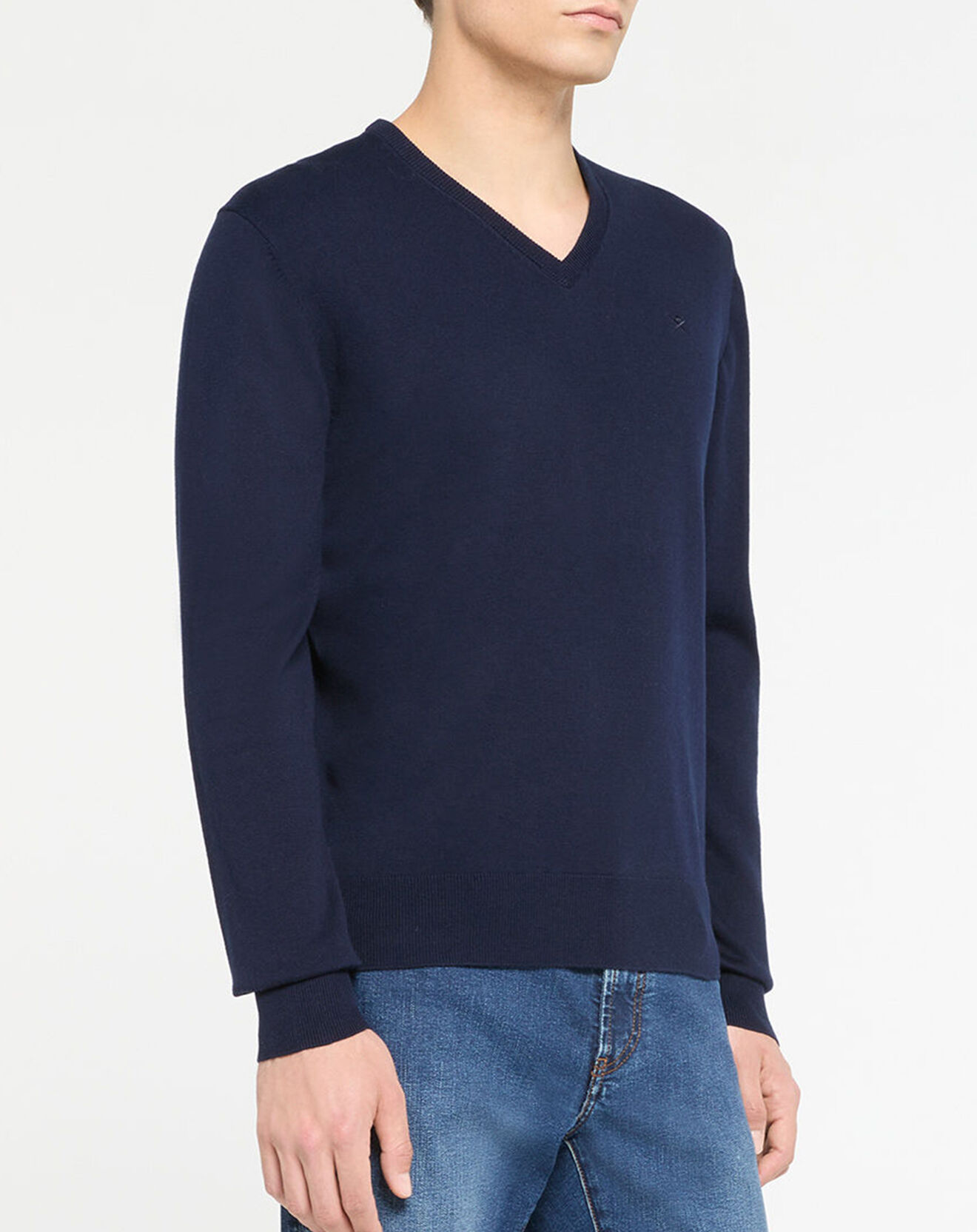 Hackett London Pull en Coton & Soie col V bleu marine
