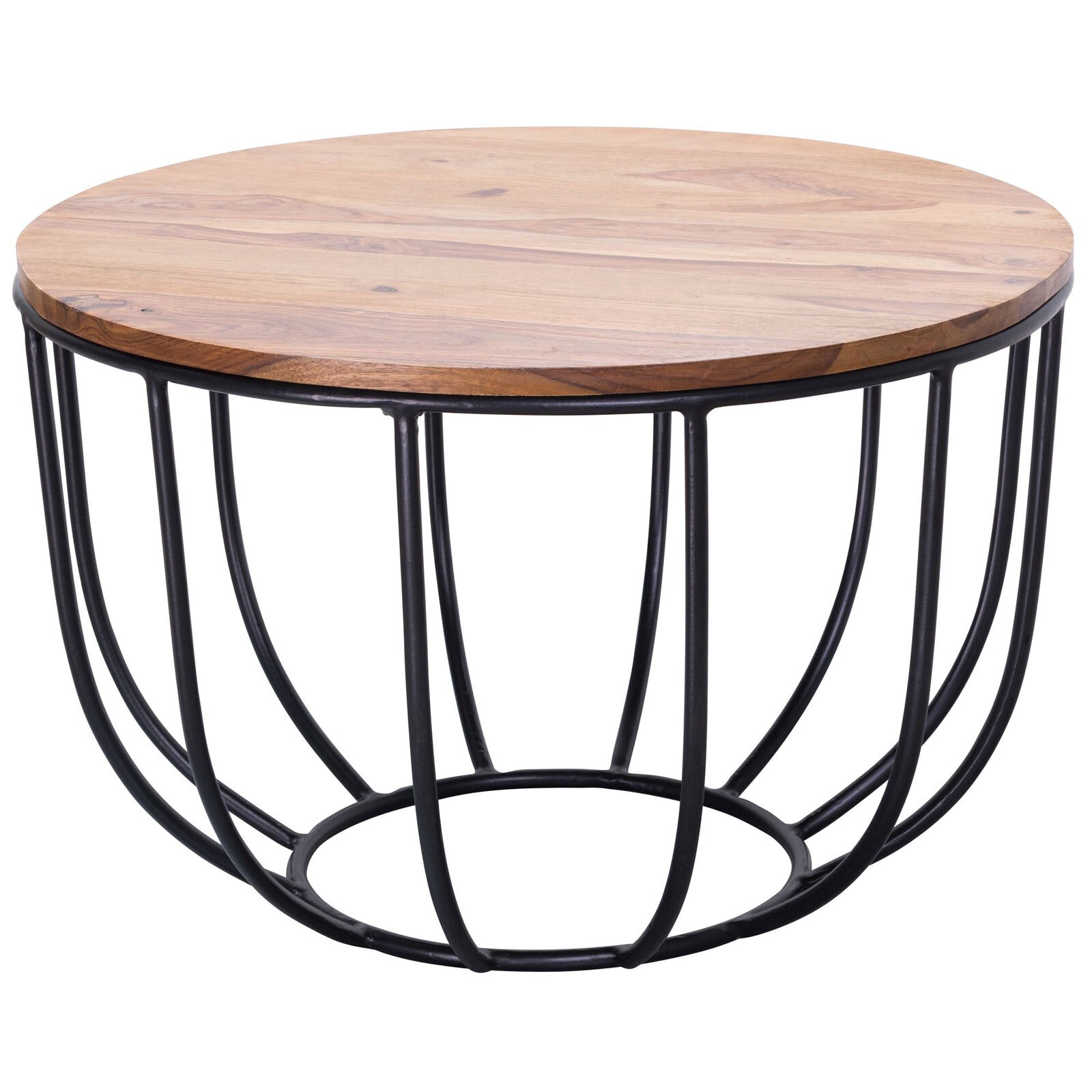 Couchtisch rund 60 x 39 cm Sheesham massiv/schwarz
