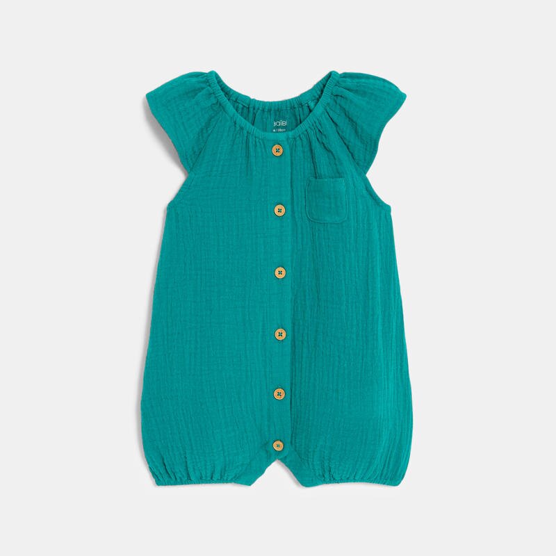 Combi courte gaze de coton vert bébé fille Vert