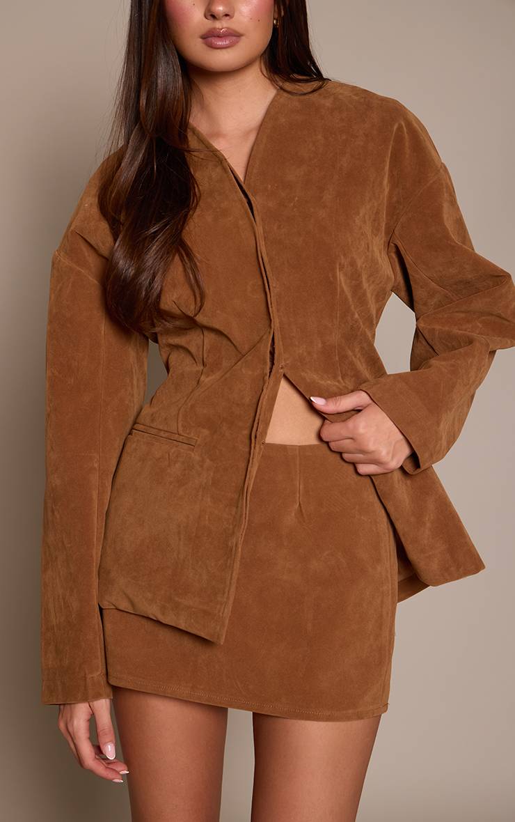 Deep Taupe Ensemble Coordonné Jupe Mini En Daim