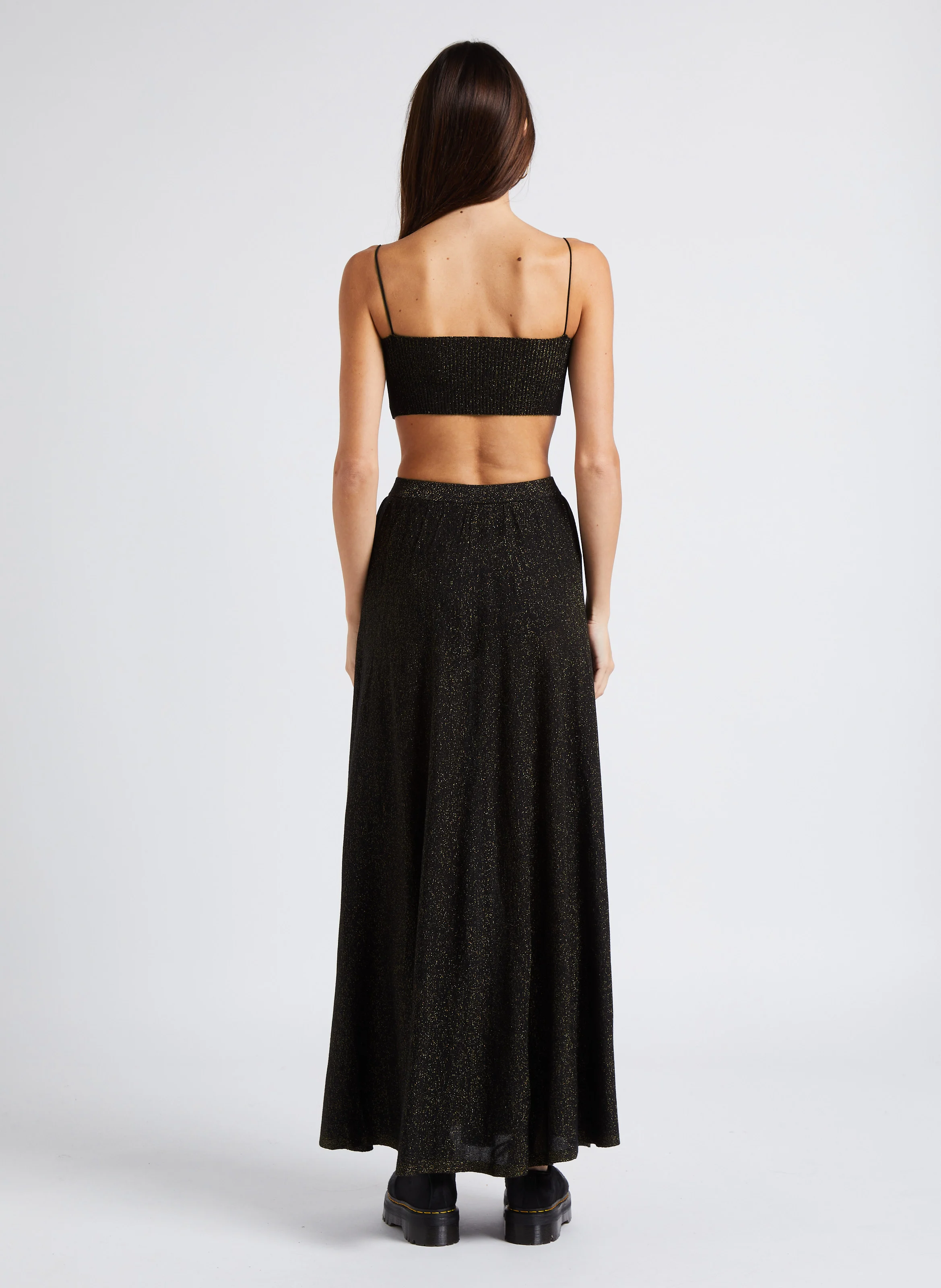 ELISABETH - Jupe longue taille haute à paillettes| Noir