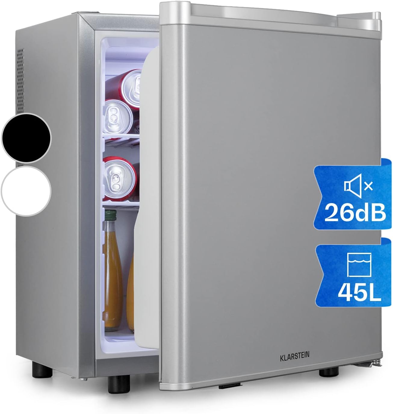 Klarstein Mini Kühlschrank für Zimmer, Mini-Kühlschrank für Getränke, Snacks & Kosmetik, Kleine Minibar, Kühlschrank Klein & Leise, Verstellbare Ablagen, Kleiner Skincar Kühlschrank 6-18°C, 45L
