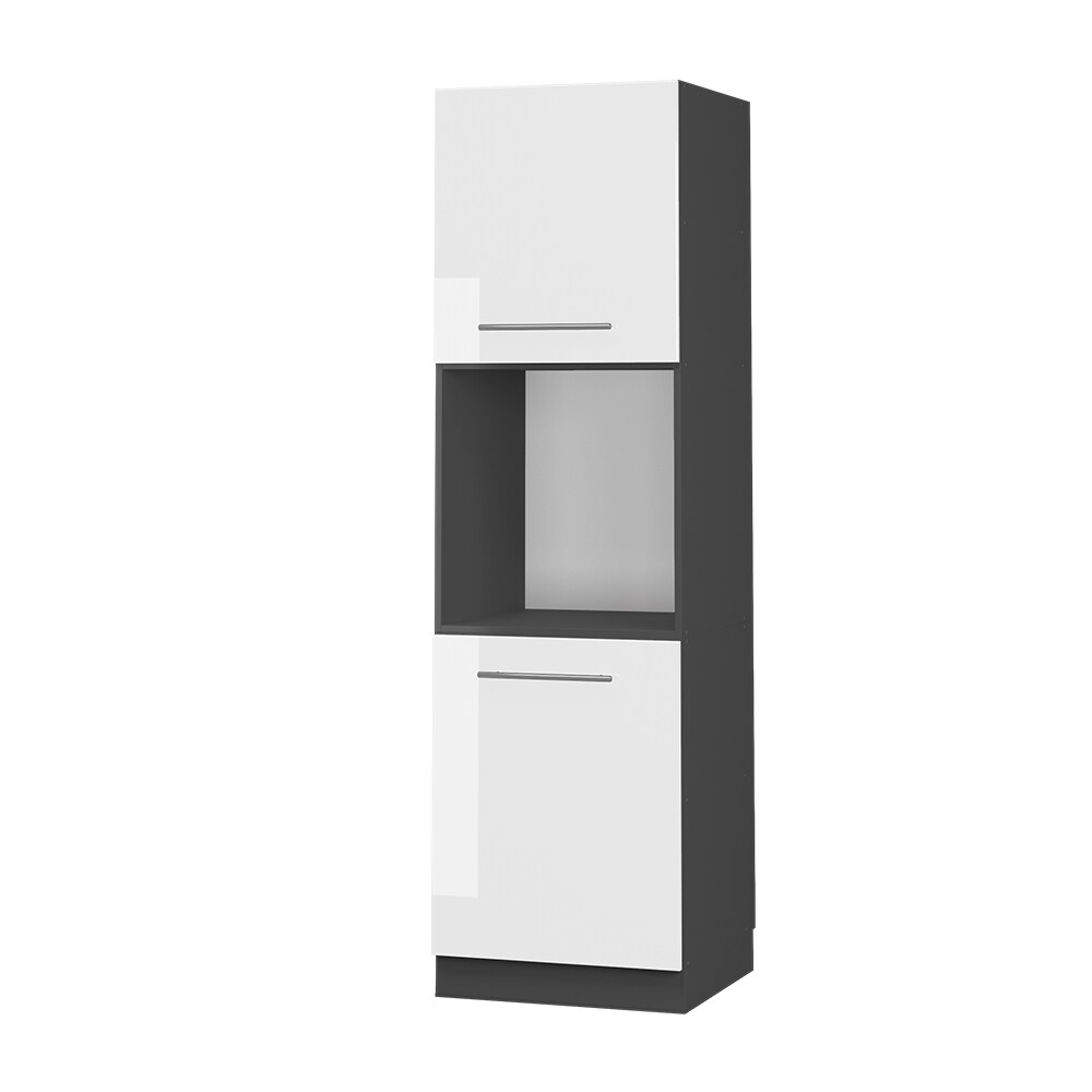 Vicco Herdumbauschrank Küchenschrank Küchenmöbel Fame-Line Anthrazit Weiß 60 cm modern Hochglanz Küche Einbauküche Blende Herdschrank Hochschrank Küchenzeile Drehtür Einlegeboden