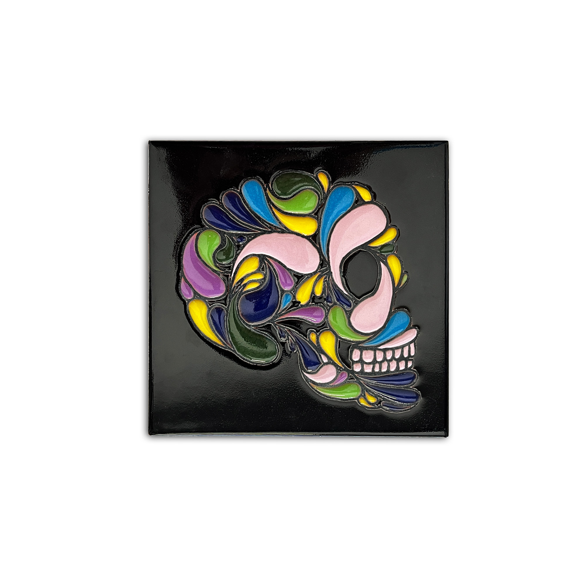 Relief-Kachel 'Cráneo Lateral', schwarz, multicolor, H 15 cm, B 15 cm von fischer's lagerhaus