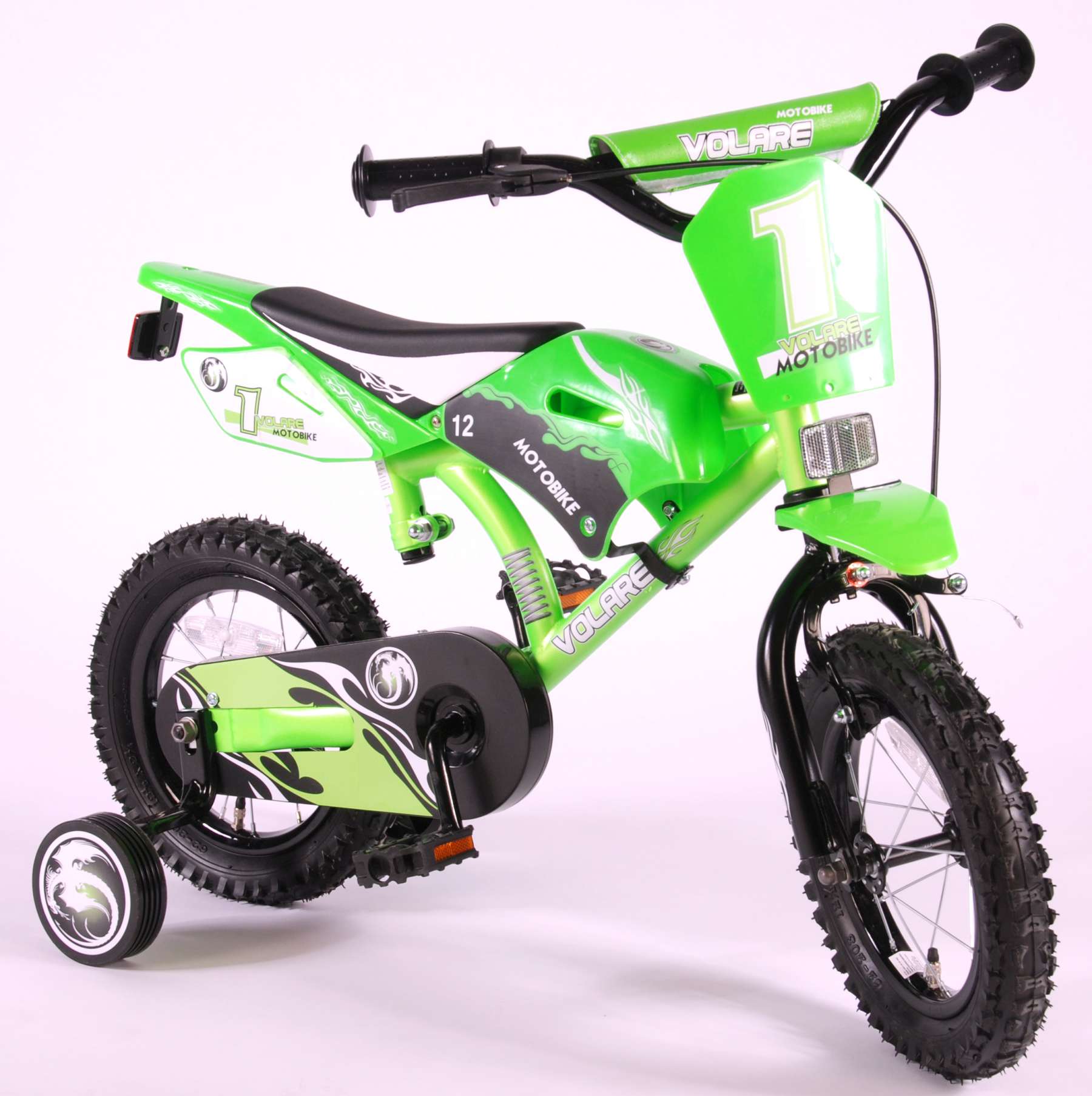 TPFSports Motorrad Kinderfahrrad - Jungen - 12 Zoll - 2 Handbremsen - Grün