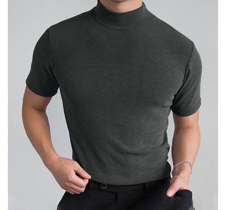 vrovion - T-shirt met korte mouwen en mock-neck, effen