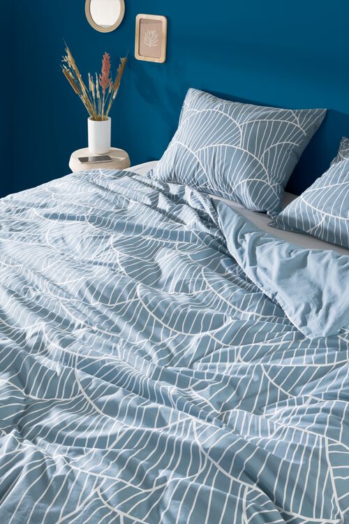 housse de couette en coton doux 240x200/220 champignons bleu