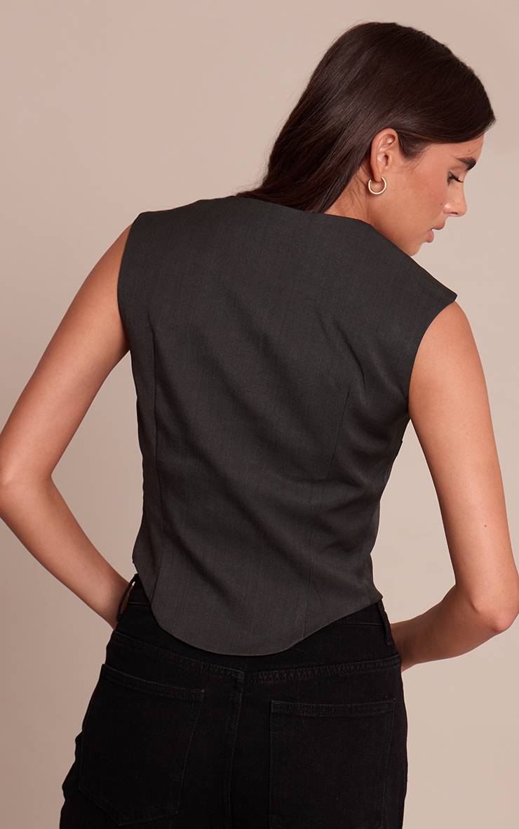 Charbon Gilet Tissé Anthracite À Col Abstrait