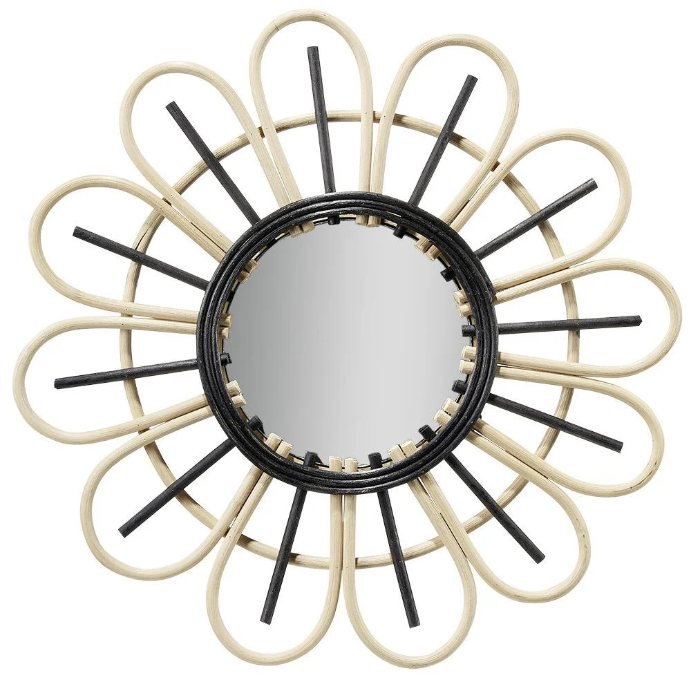 Miroir rond en rotin naturel et noir Ø39,5cm