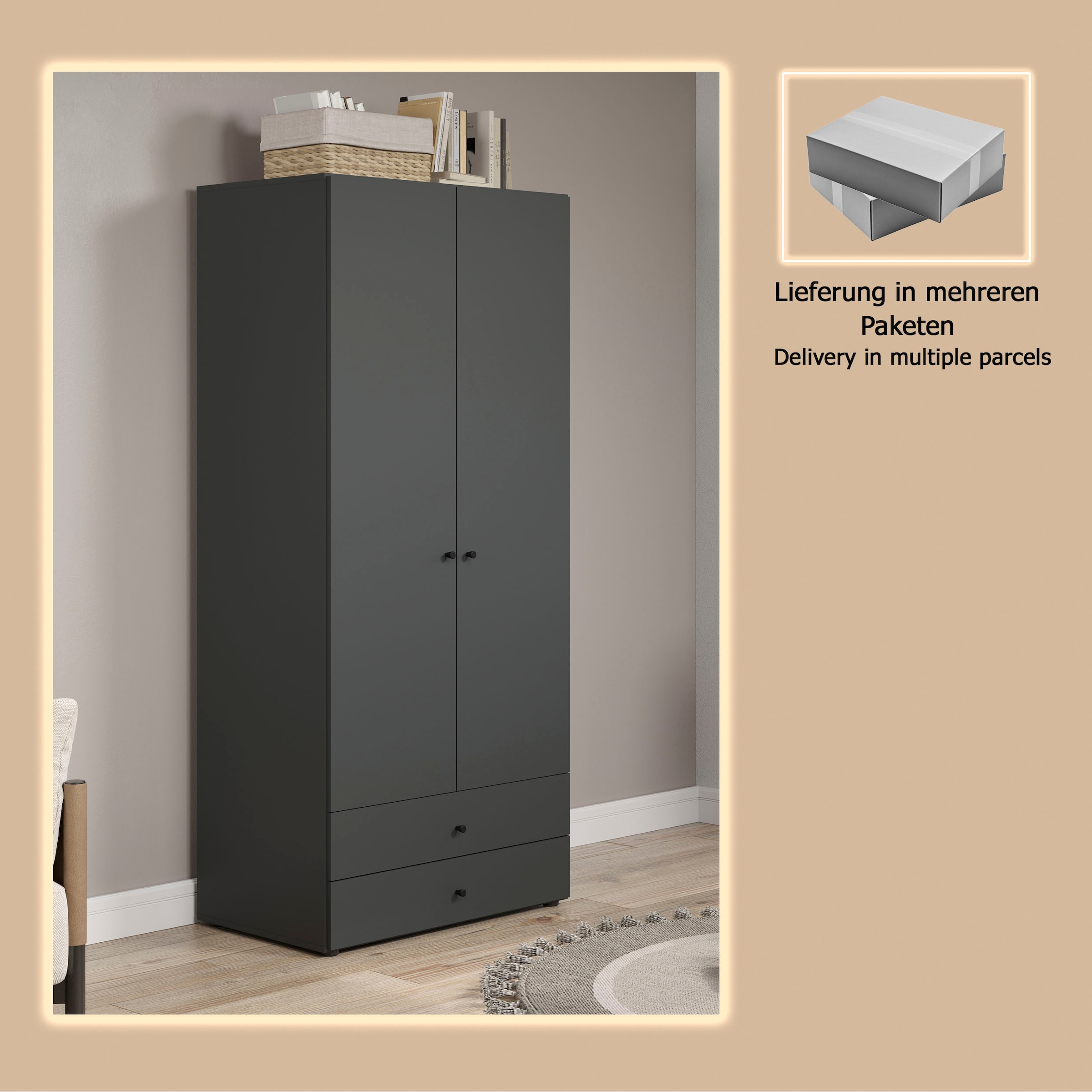 INOSIGN Kleiderschrank »Jersey Schlafzimmerschrank Garderobe Bestseller Schrank« Drehtürenschrank mit modernen Griffen Otto´s Choice, 1 Stk. tlg. Drehtürenschrank mit 2 Schubladen - (B/T/H) 85/52/188 cm