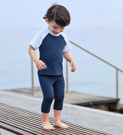 Petit Crabe Badeshirt - Raglan - UV50+ - Blue/White