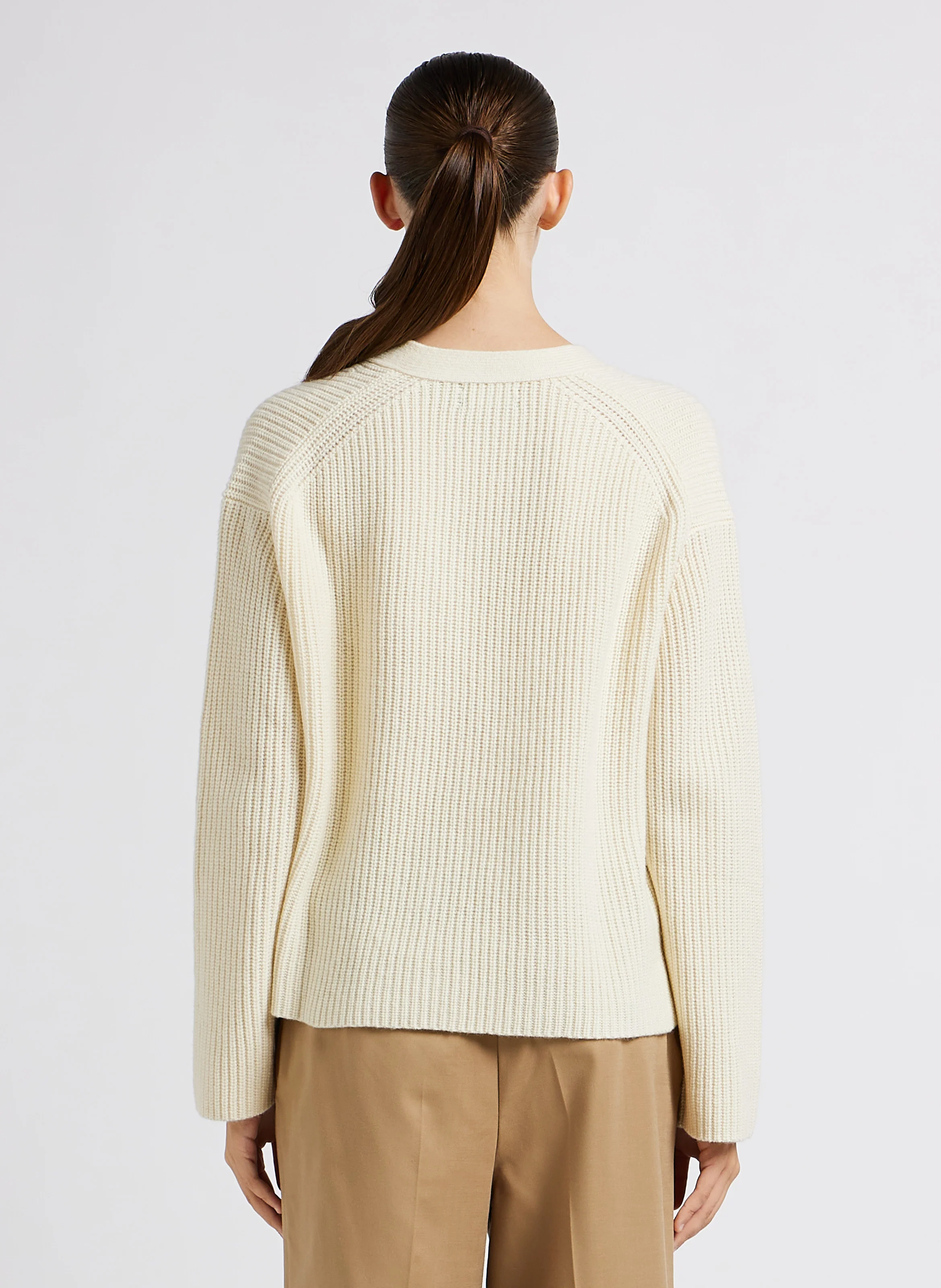 Cardigan ample col v en laine et cachemire | Blanc
